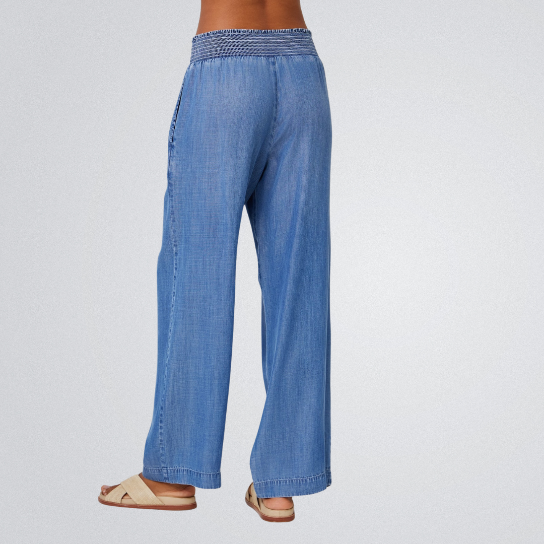 Smocked Waist Wide Leg Pant - Moonlit Haze Wash