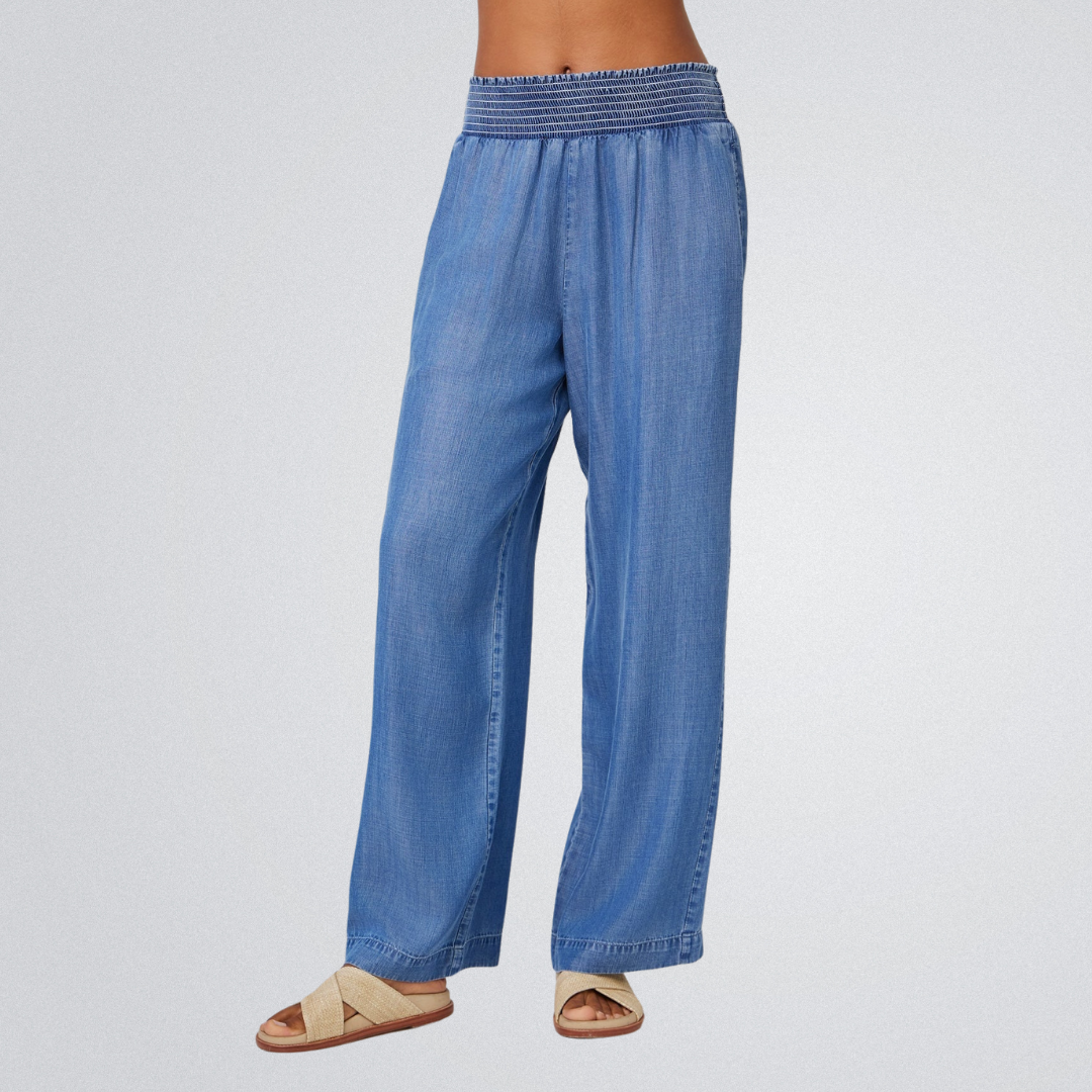 Smocked Waist Wide Leg Pant - Moonlit Haze Wash