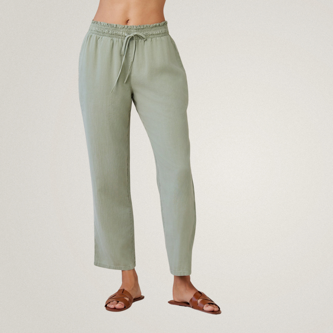 Smocked Waist Trousers - Olive Grove