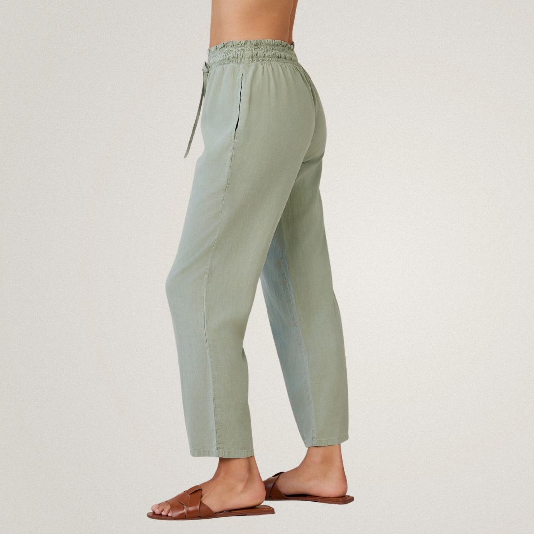 Smocked Waist Trousers - Olive Grove