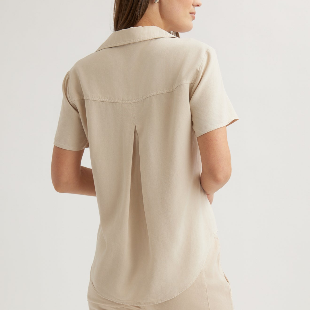 Short Sleeve Pocket Button Down - Linen Sand