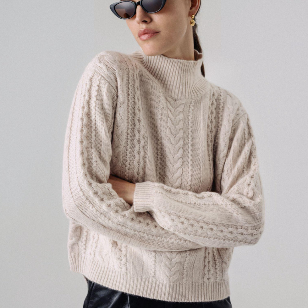 Sharon Mock Neck Cable Cashmere