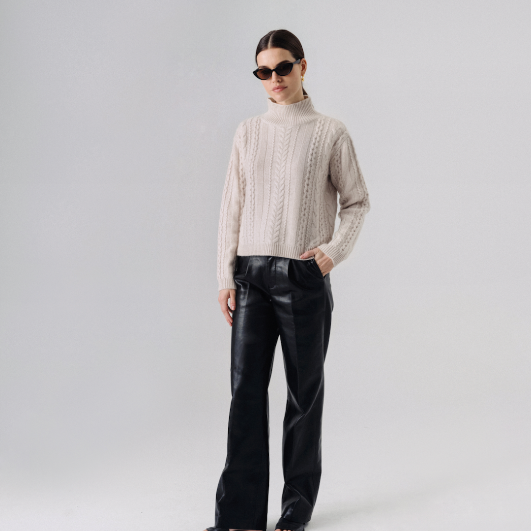 Sharon Mock Neck Cable Cashmere