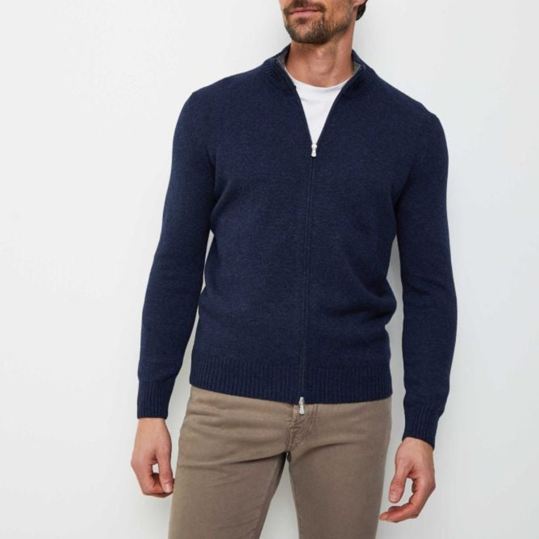 Wool Cashmere Zip Cardigan