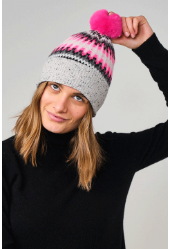 Electric Fairisle Cashmere Hat - Frosty  Char Pink