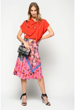 Oriental Patchwork Print Skirt - Multi Fuchsia