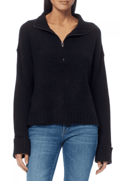 Tess Half-Zip Cashmere Sweater - Black 